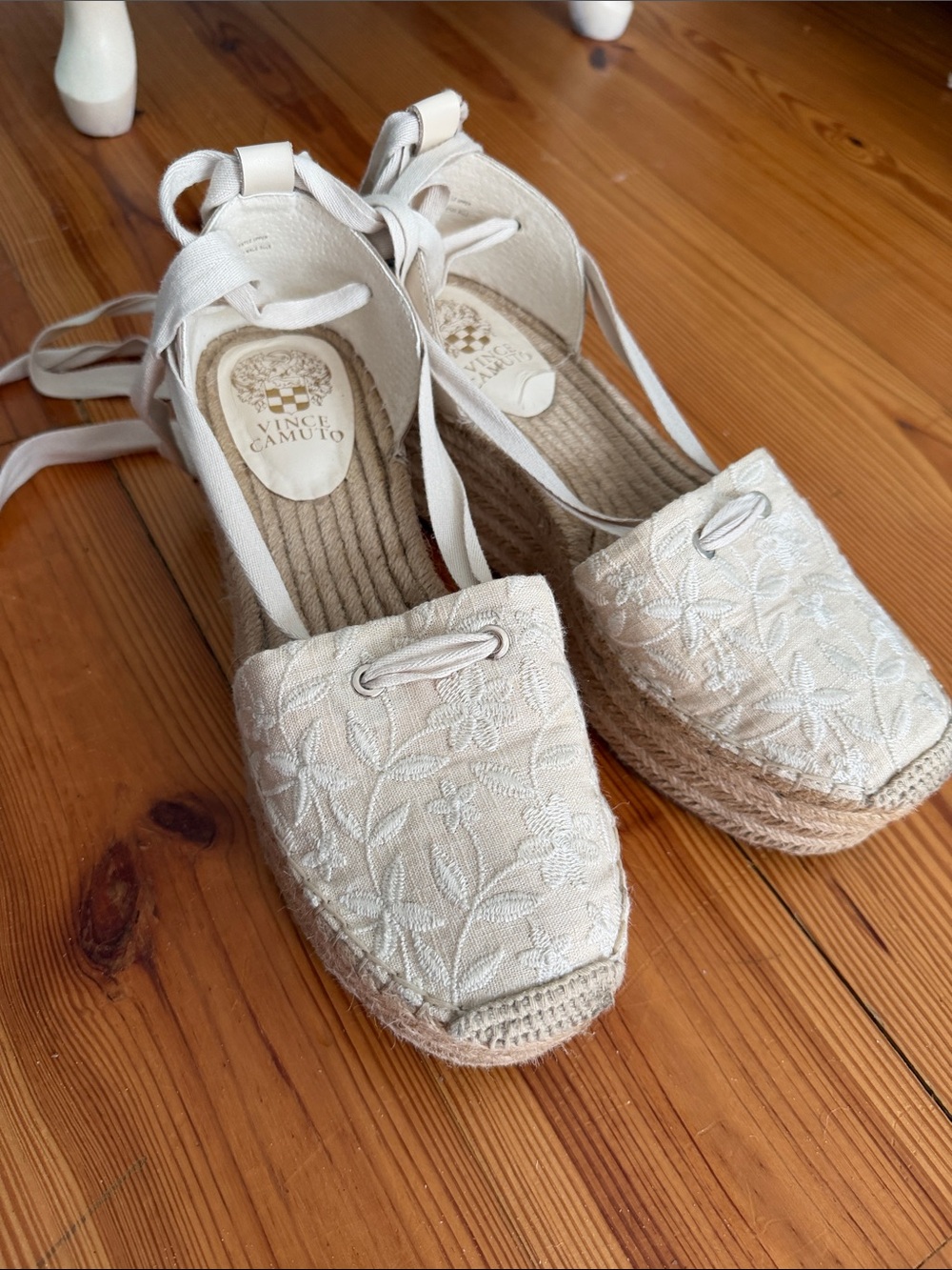 Vince Camuto Ivory Embroidered Espadrille Wedge Sandals